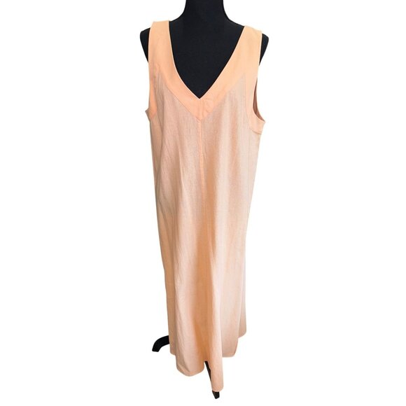NWT DKNY Peach Sleeveless Linen Maxi Dress L Sustainable Minimalist Cottage Core - Picture 2 of 10